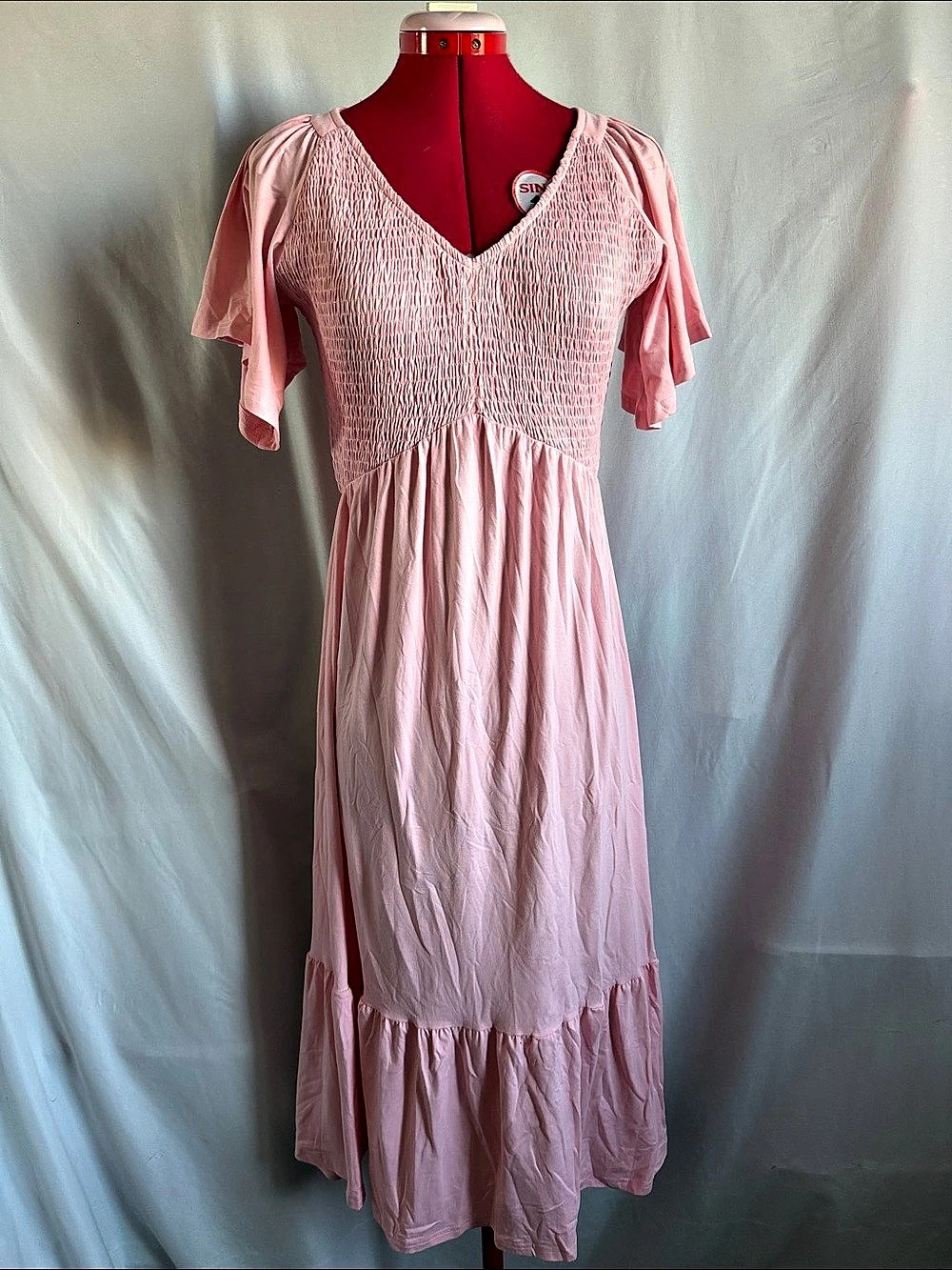 AUSSELLY Smocked Maxi Dress in Pink Size Small NWT